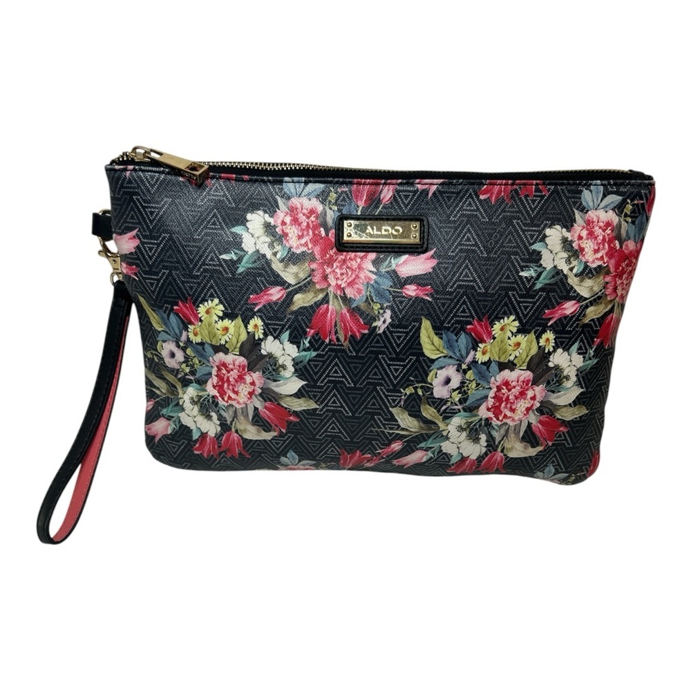 ALDO Black Floral Wristlet Clutch